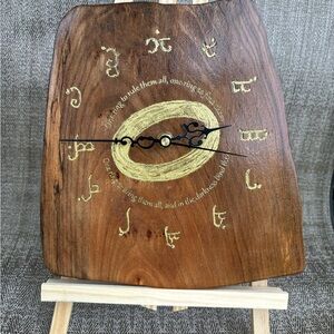 Rustic Wooden Wall Clock with Gold Accents